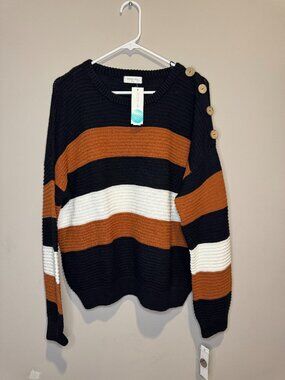 Edaline Slouchy Textured Button Detail Pullover Knit Sweater Size M NWT